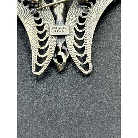 Beau Sterling Silver Signed Vintage Designer Filigree Ornate Butterfly Brooch - Picture 2 of 8